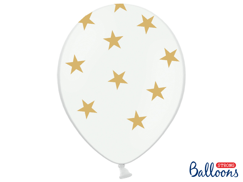 Obrázek k výrobku 15445 - PartyDeco balónky bílé se zlatými hvězdami (6 ks)