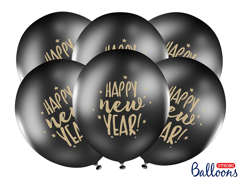 Obrázek k výrobku 15698 - PartyDeco balónky černé Happy New Year! (6 ks)