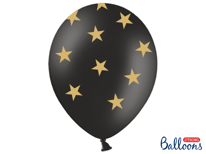 Obrázek k výrobku 15446 - PartyDeco balónky černé se zlatými hvězdami (6 ks)