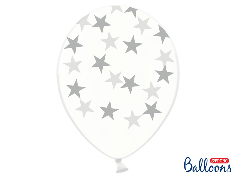 Obrázek k výrobku 15451 - PartyDeco balónky průhledné se stříbrnými hvězdami (6 ks)