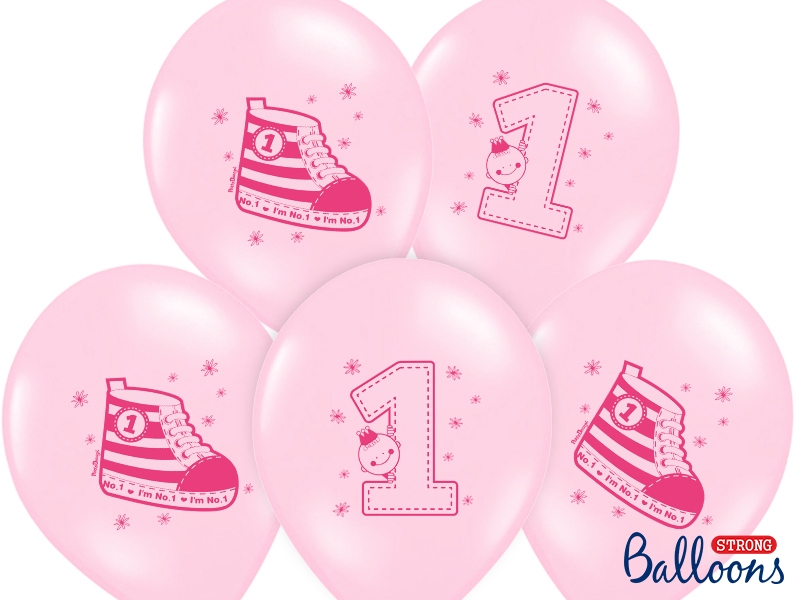 Obrázek k výrobku 14827 - PartyDeco balónky světle růžové s číslem 1 a botičkami (6 ks)