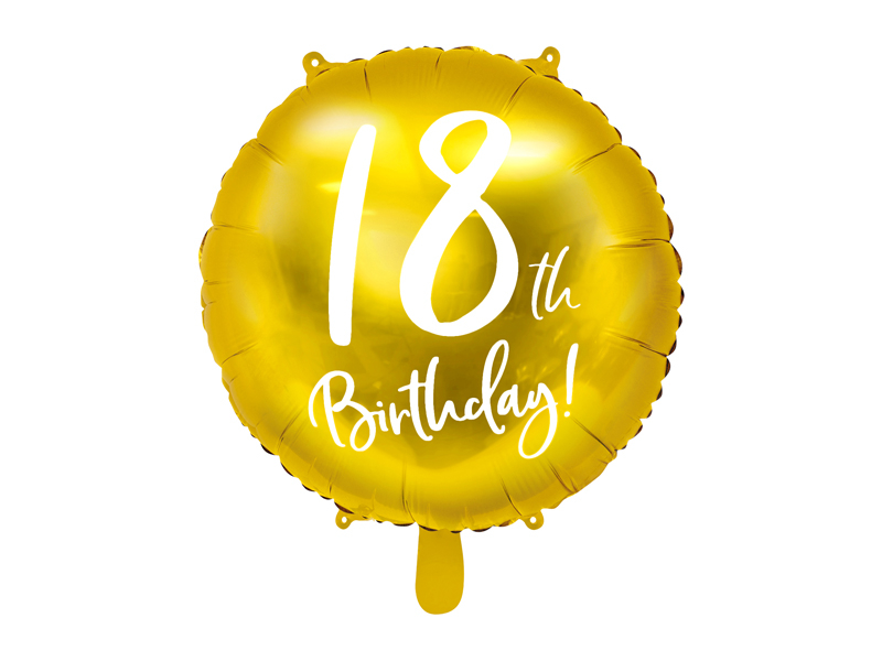 Obrázek k výrobku 21337 - PartyDeco Fóliový balón 18 th birthday zlatý (45 cm)