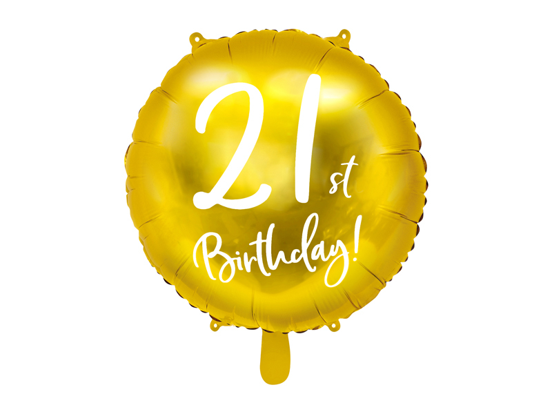 Obrázek k výrobku 21523 - PartyDeco Fóliový balón 21 th birthday zlatý (45 cm)