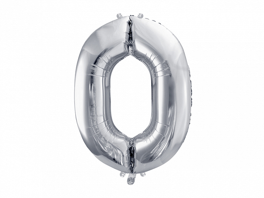Obrázek k výrobku 19124 - PartyDeco Fóliový balón číslo \"0\" strieborný (86 cm)