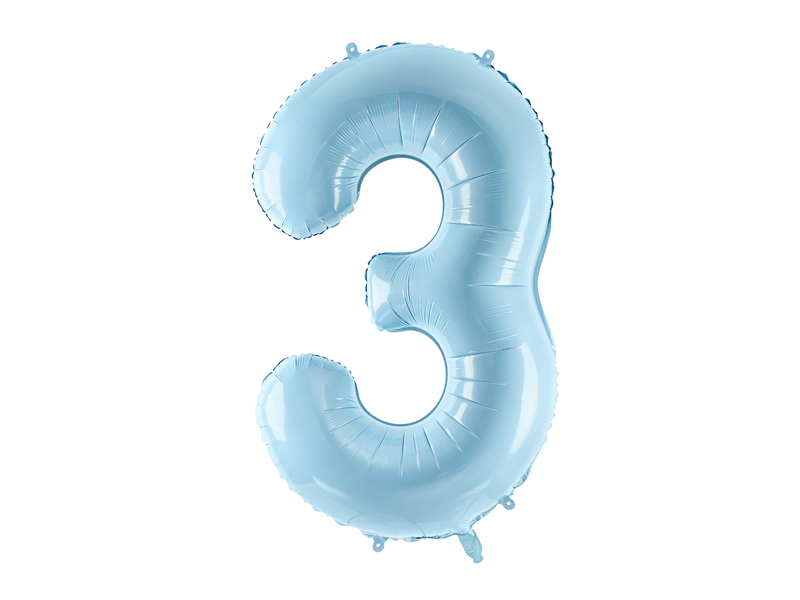 Obrázek k výrobku 21355 - PartyDeco Fóliový balón číslo \"3 \"bledo- modrý (86 cm)