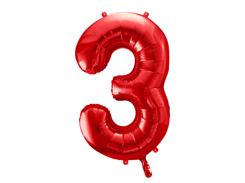 Obrázek k výrobku 21547 - PartyDeco Fóliový balón číslo \"3\" červený (86 cm)