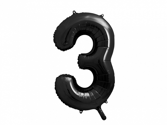 Obrázek k výrobku 21370 - PartyDeco Fóliový balón číslo \"3\" čierny (86 cm)
