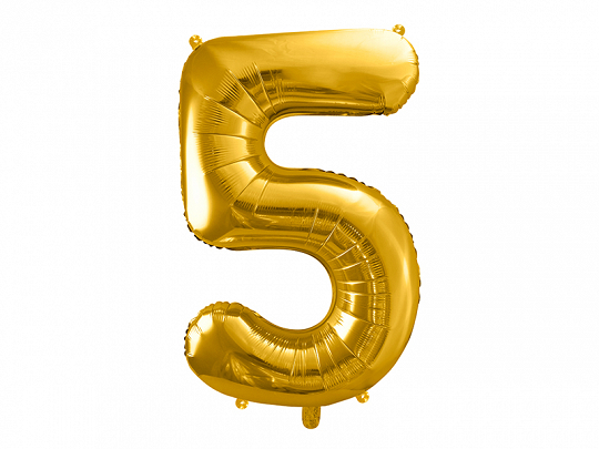 Obrázek k výrobku 21501 - PartyDeco Fóliový balón číslo \"5\" zlatý (86 cm)