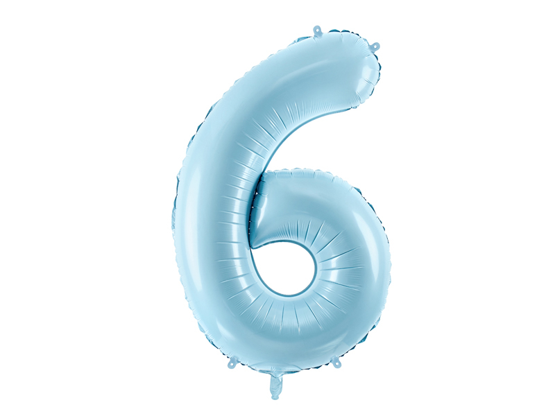Obrázek k výrobku 21358 - PartyDeco Fóliový balón číslo \"6 \"bledo- modrý (86 cm)
