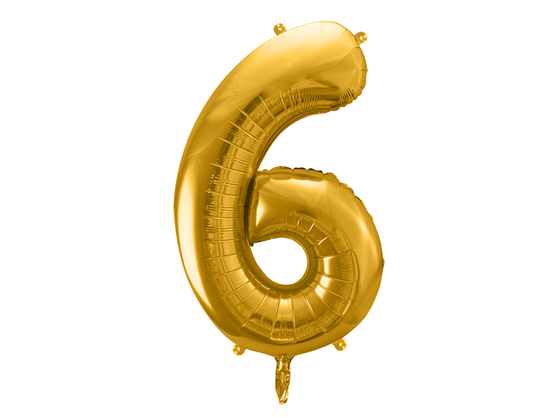 Obrázek k výrobku 21502 - PartyDeco Fóliový balón číslo \"6\" zlatý (86 cm)
