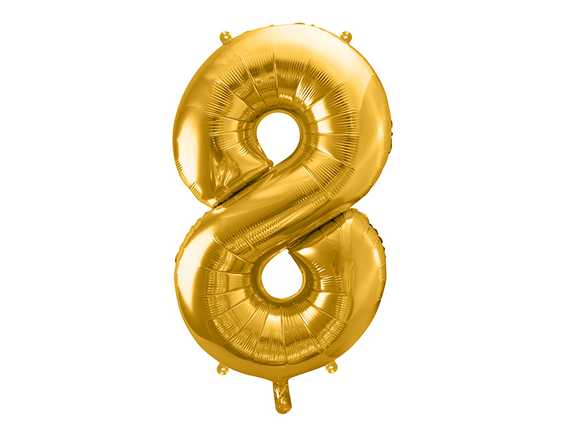 Obrázek k výrobku 21504 - PartyDeco Fóliový balón číslo \"8\" zlatý (86 cm)