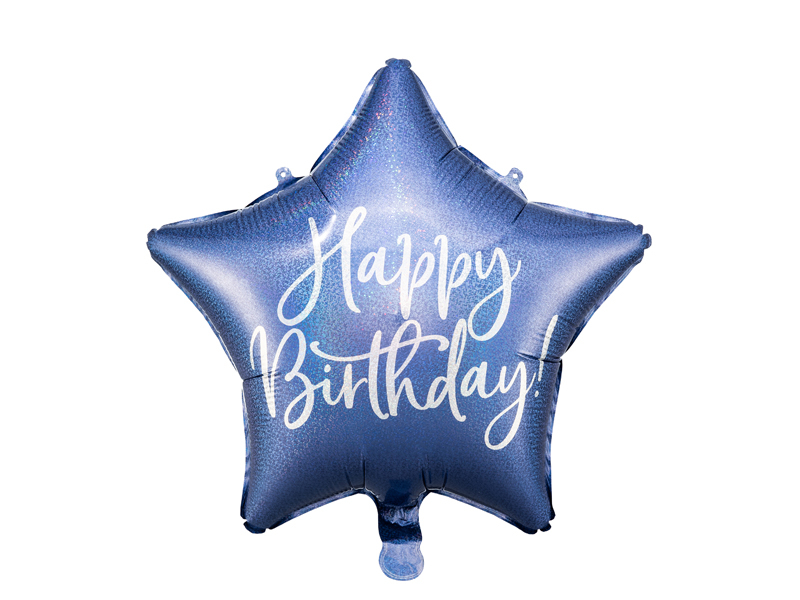 Obrázek k výrobku 21342 - PartyDeco Fóliový balónik  Hviezda s nápisom Happy birthday modrý1 ks