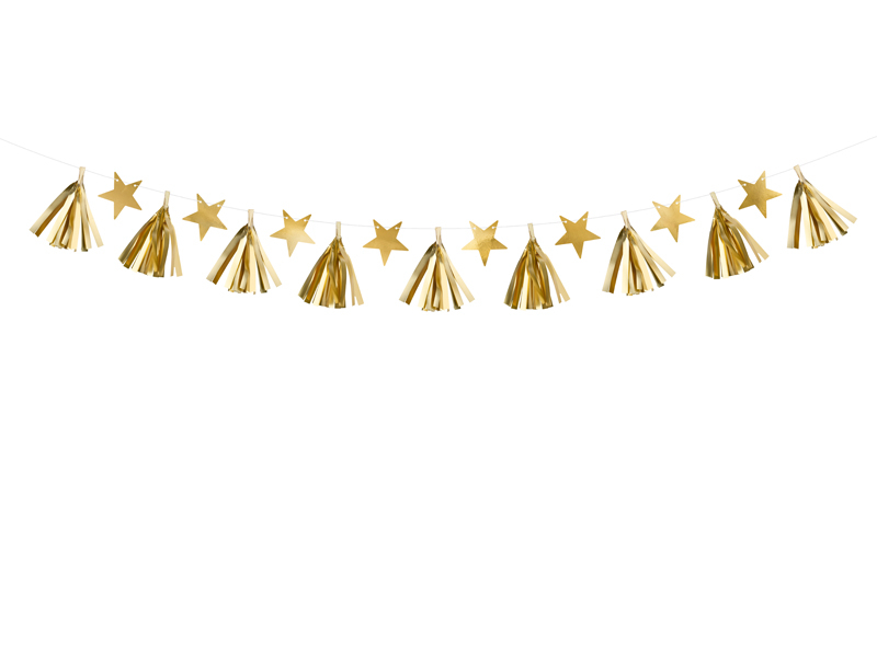 Obrázek k výrobku 20242 - Partydeco Girlanda strapce a hviezdy zlatá