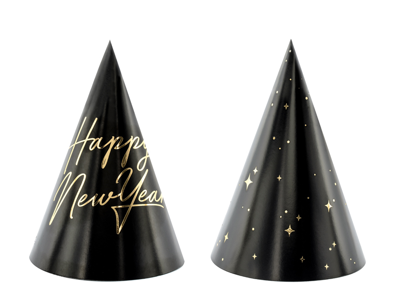 Obrázek k výrobku 20218 - PartyDeco Happy new year párty klobúky čierne (20 ks)