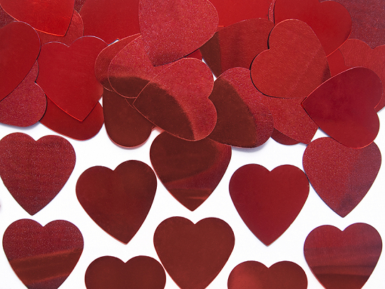 Obrázek k výrobku 21008 - PartyDeco Konfety na párty červené srdcia veľké 25 mm metalické (10 g)