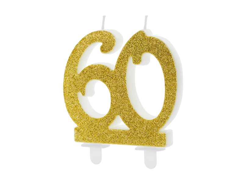 Obrázek k výrobku 21850 - PartyDeco Narodeninová sviečka "60" zlatá (7,5 cm)