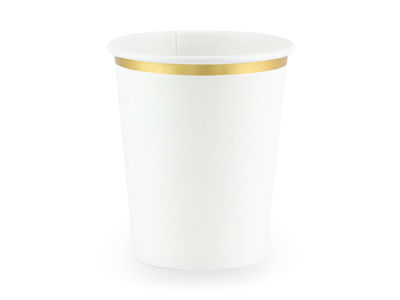 Obrázek k výrobku 20268 - PartyDeco papierové poháre biele so zlatým lemovaním (6 ks)
