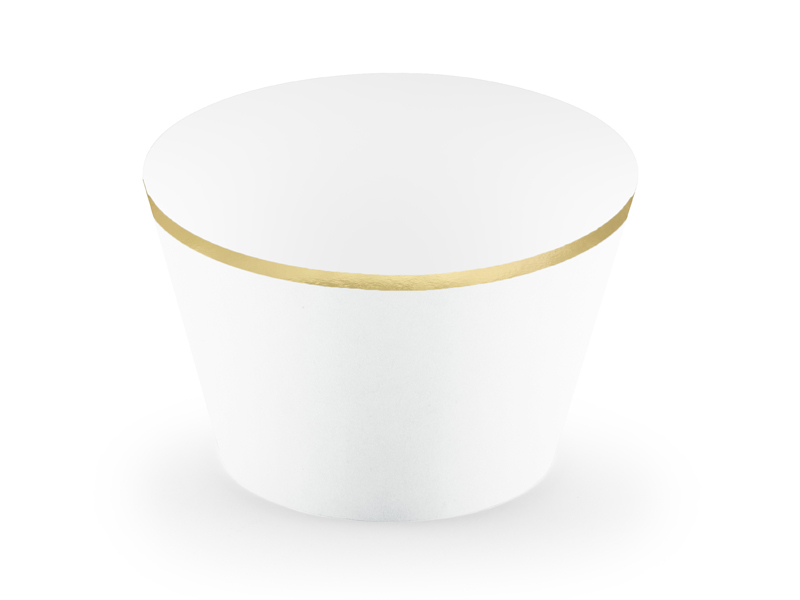 Obrázek k výrobku 15418 - PartyDeco Přebal na muffiny Bílé se zlatým proužkem (6 ks)