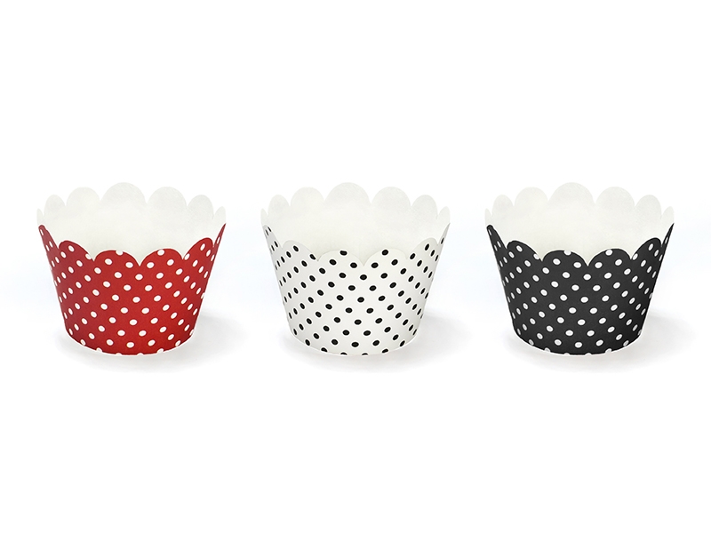 Obrázek k výrobku PartyDeco Přebal na muffiny Červené, bílé a černé s puntíky (6 ks)