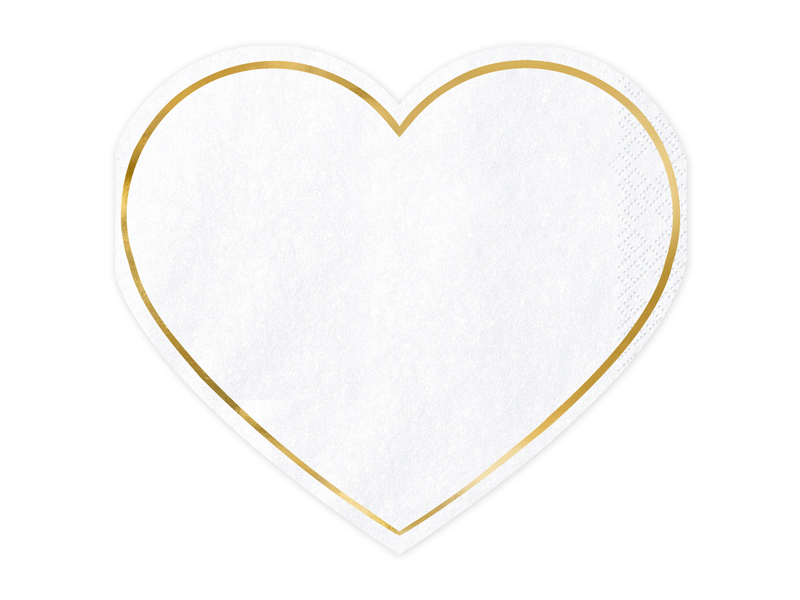 Obrázek k výrobku 20340 - Partydeco servítky Srdce biele so zlatým lemovaním (20 ks)