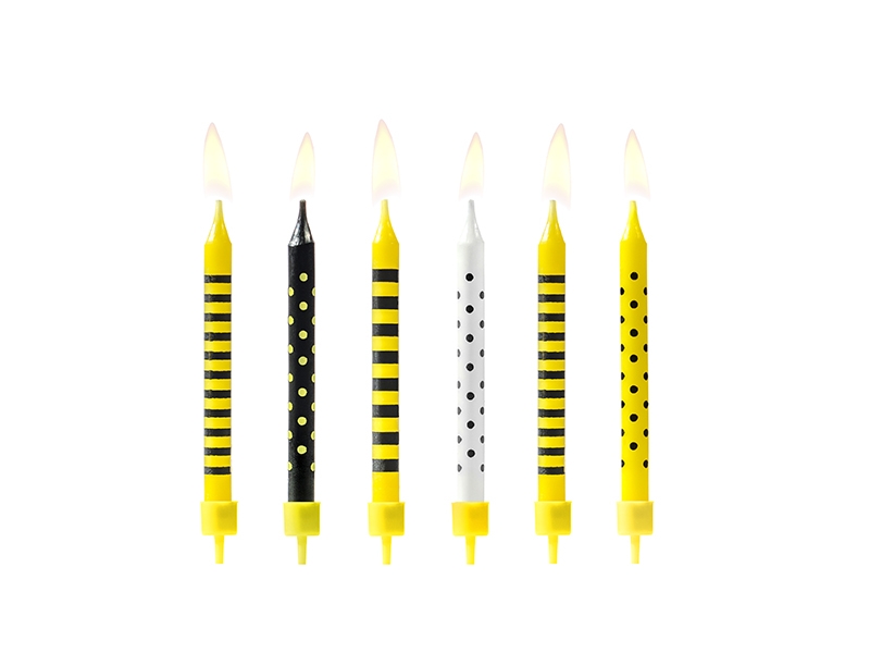 Obrázek k výrobku 17152 - PartyDeco sviečky žlto-čierne bodky a pruhy,        6,5cm, 6ks