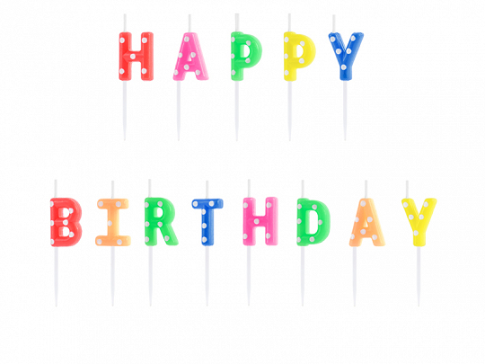 Obrázek k výrobku 20997 - PartyDeco Tortové sviečky \"Happy Birthday\" farebné(13 ks)