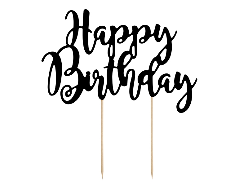 Obrázek k výrobku 14633 - PartyDeco zapichovací dekorace na dort Happy Birthday černá