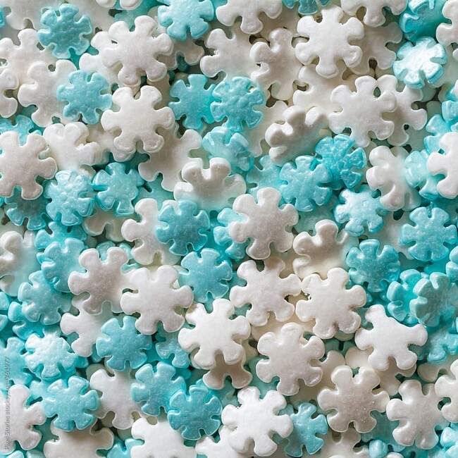 Obrázek k výrobku 22715 - Posyp snehové vločky modro-biele 40g