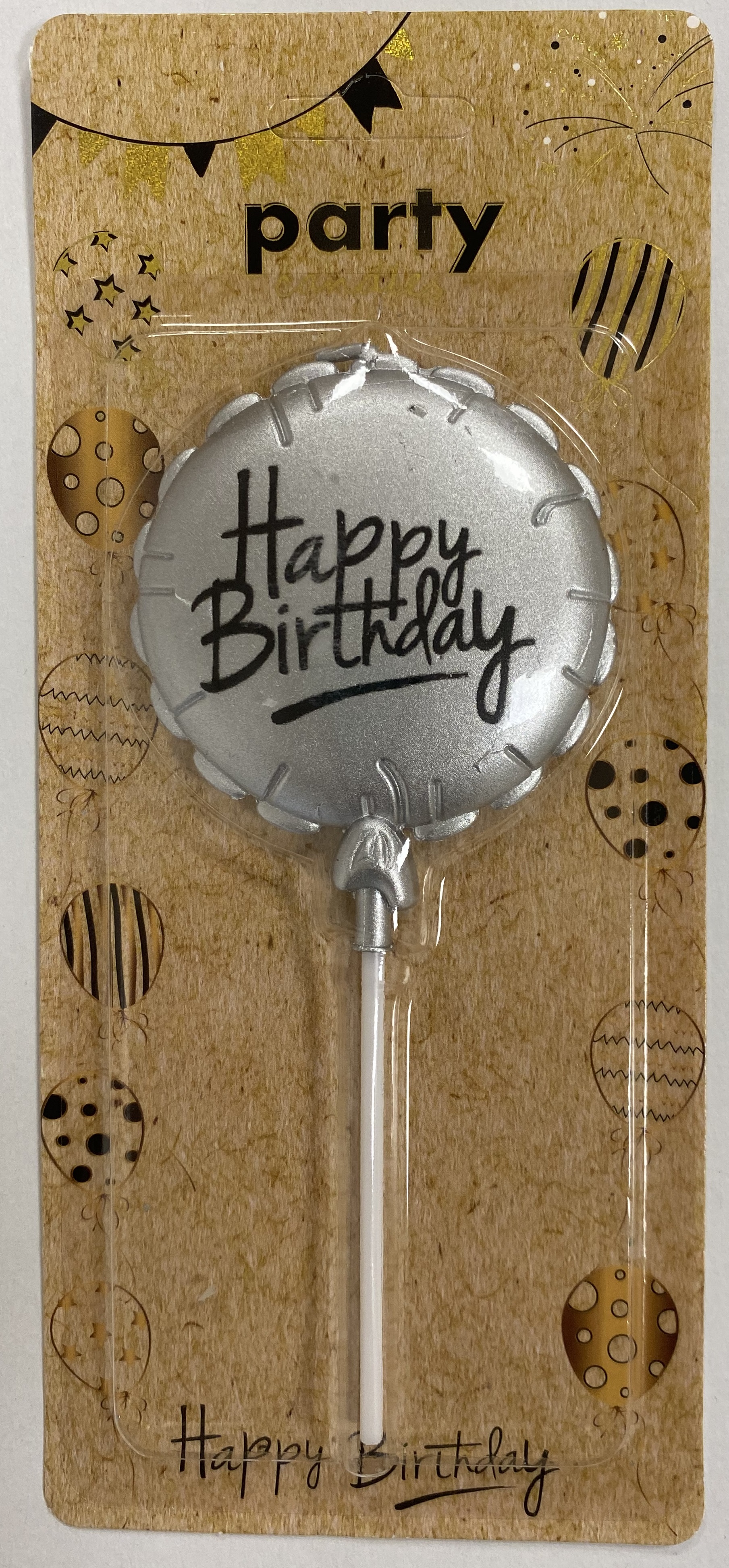 Obrázek k výrobku 22253 - Sviečka Balón strieborný Happy Birthday (1 ks)