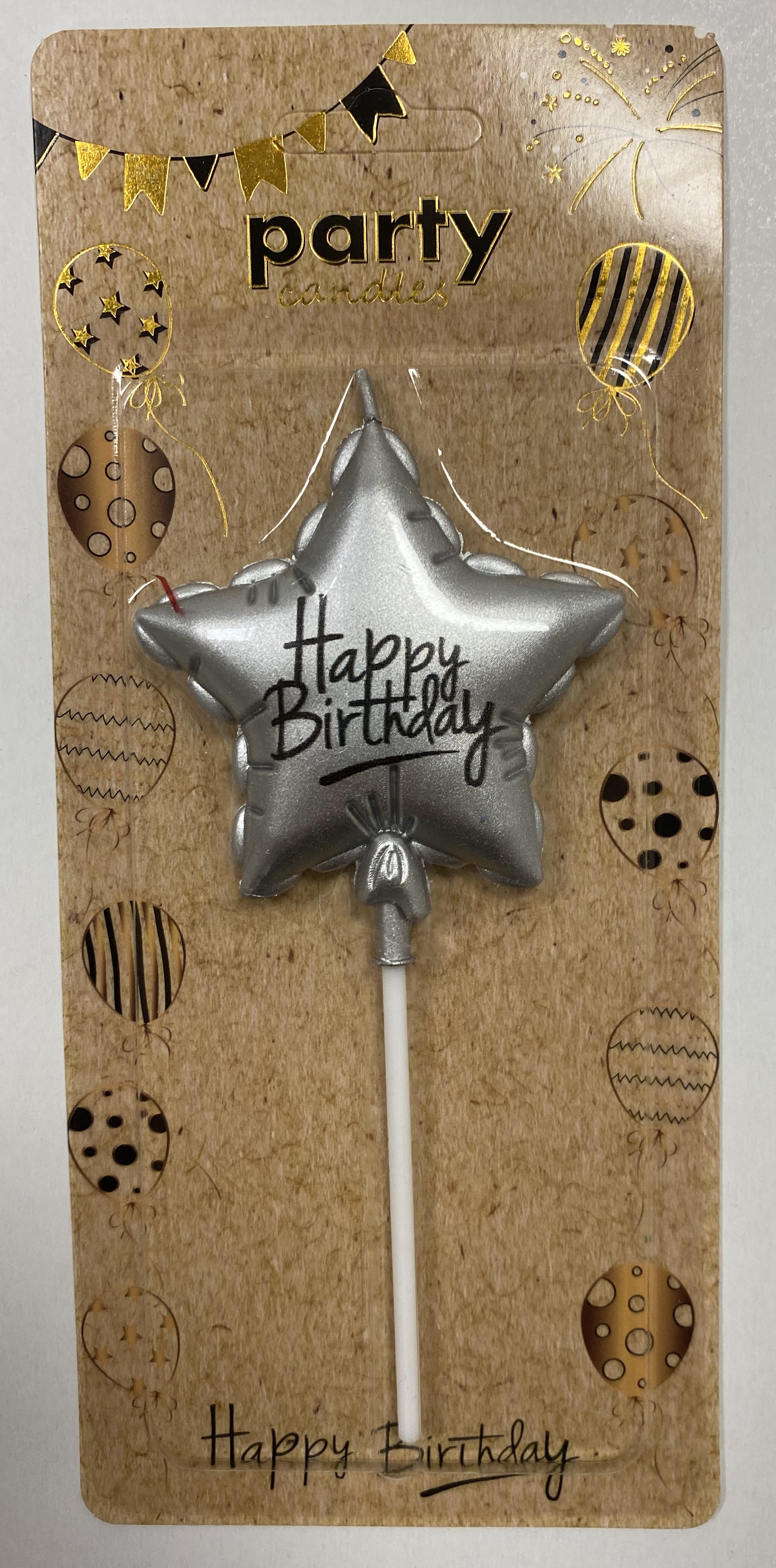 Obrázek k výrobku 22257 - Sviečka Balón strieborný v tvare hviezdy Happy Birthday (1 ks)