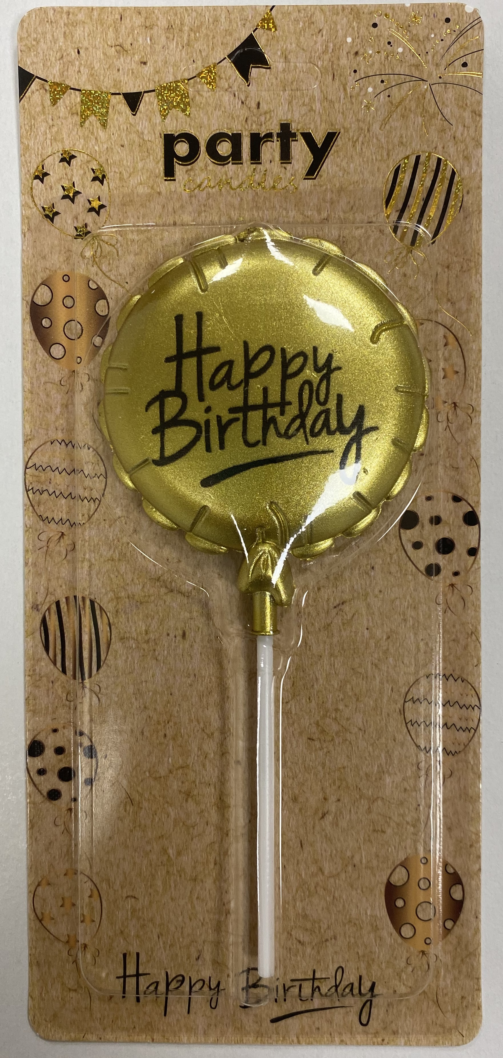 Obrázek k výrobku 22252 - Sviečka Balón zlatý Happy Birthday (1 ks)
