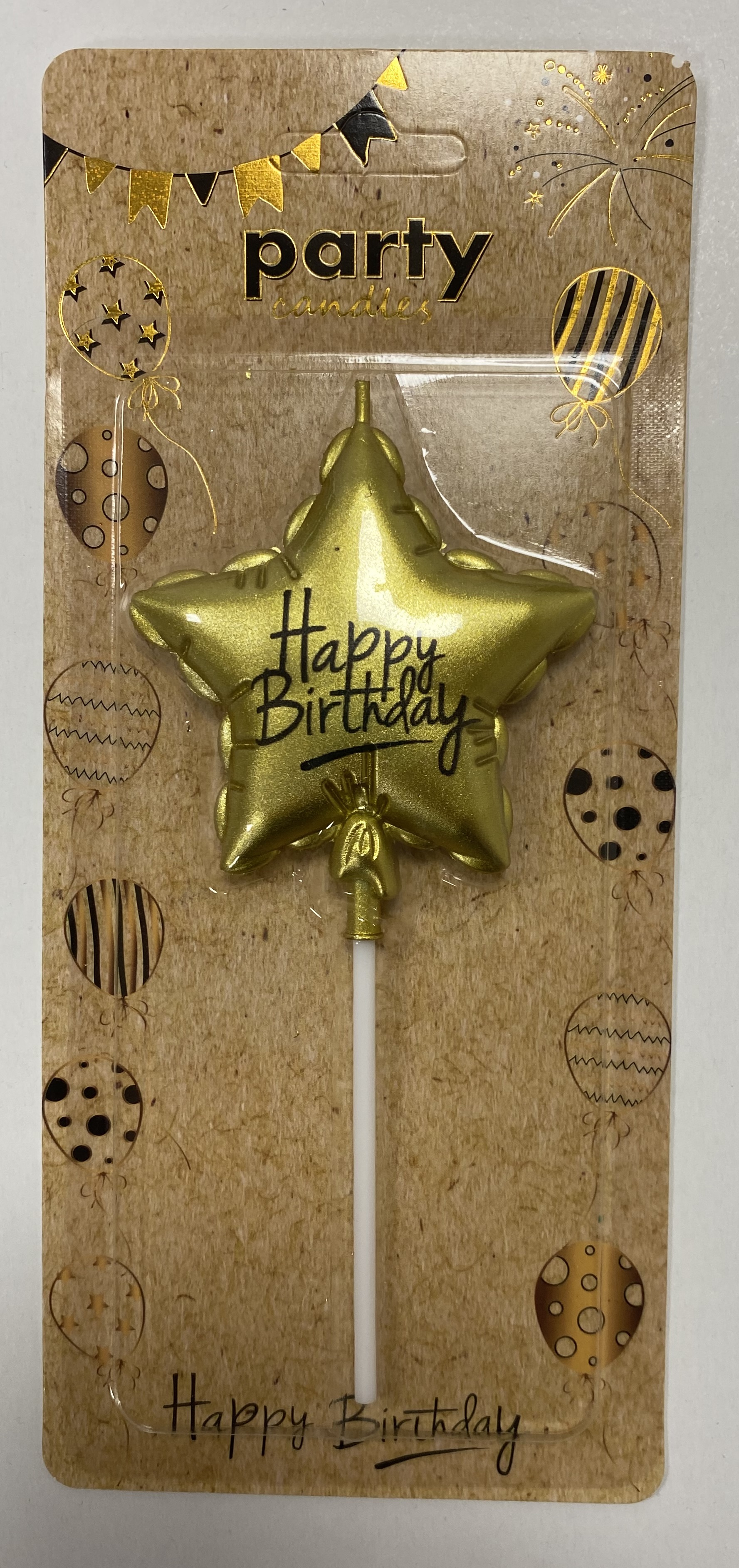 Obrázek k výrobku 22256 - Sviečka Balón zlatý v tvare hviezdy Happy Birthday (1 ks)