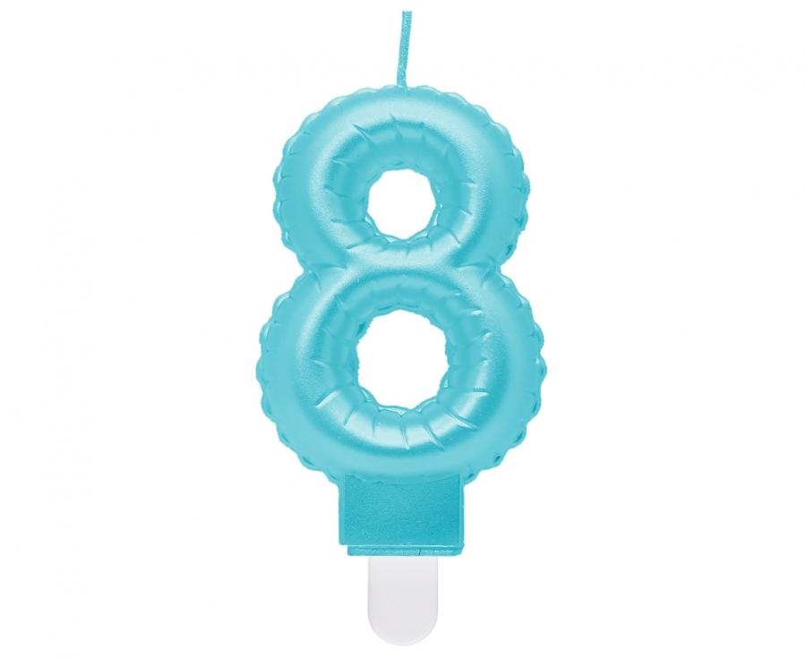 Obrázek k výrobku 23456 - Sviečka číslo 8, perleťová svetlomodrá, 7 cm (1ks)