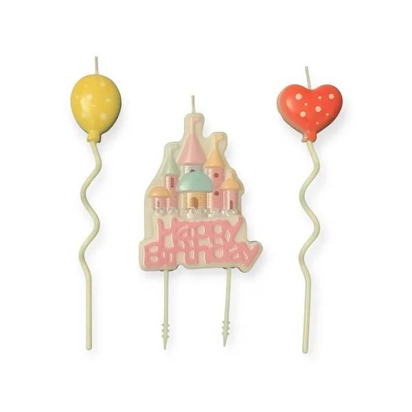Obrázek k výrobku 27355 - Sviečky Happy Birthday ružové so zámkom a balóniky (3 ks)
