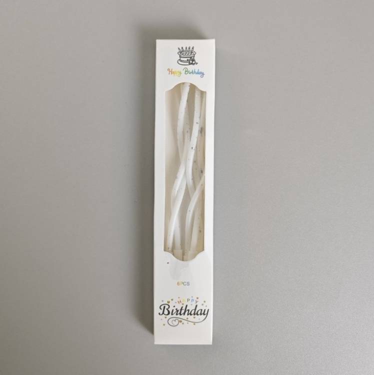 Obrázek k výrobku 26665 - Sviečky špirálové biele so strieborným zdobením (6 ks)
