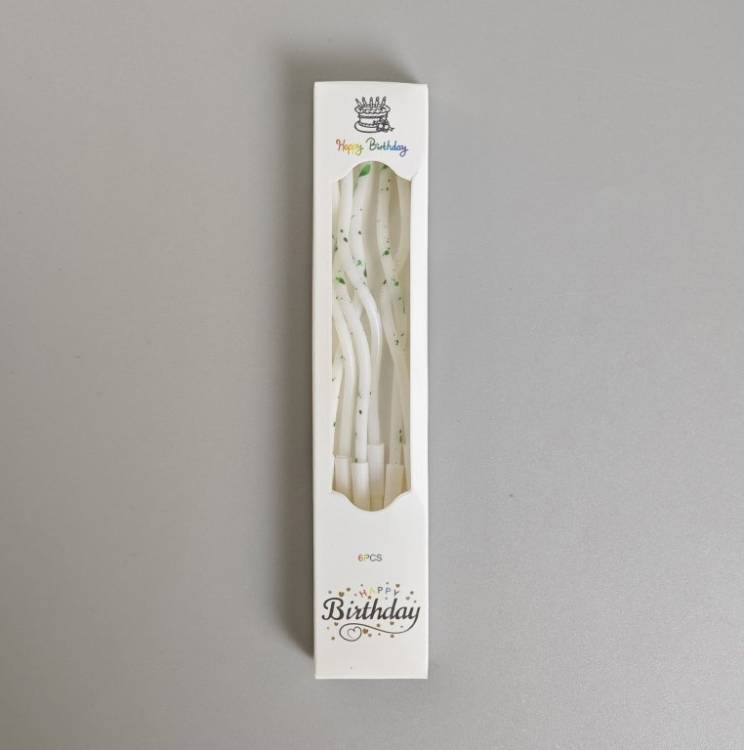Obrázek k výrobku 26657 - Sviečky špirálové biele so zeleným zdobením (6 ks)