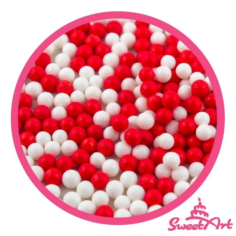 Obrázek k výrobku 24576 - SweetArt cukrové perly biele a červené (80g)
