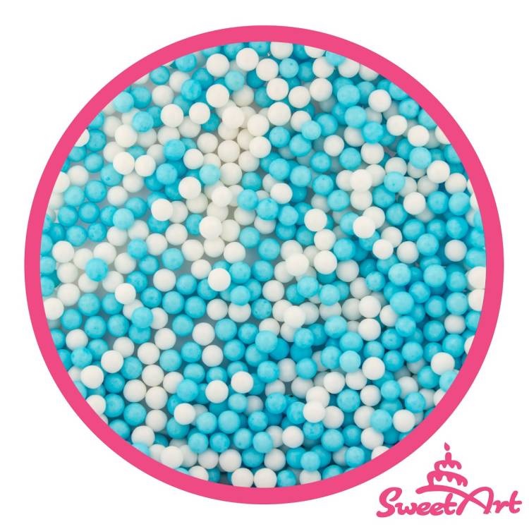 Obrázek k výrobku 24579 - SweetArt cukrové perly biele a modré 5 mm (80 g)
