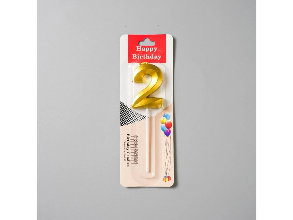 Obrázek k výrobku 25984 - Tortová sviečka zlatá číslo.2 (1ks)