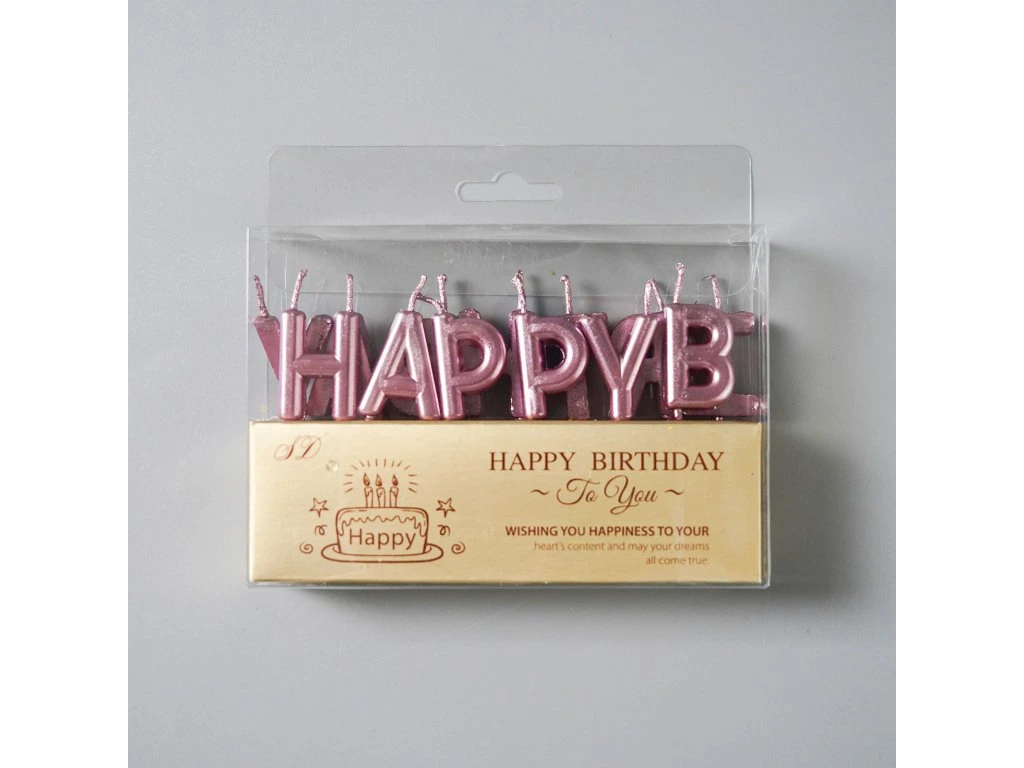 Obrázek k výrobku 26037 - Tortové sviečky "Happy Birthday" ružovo - zlaté 13ks