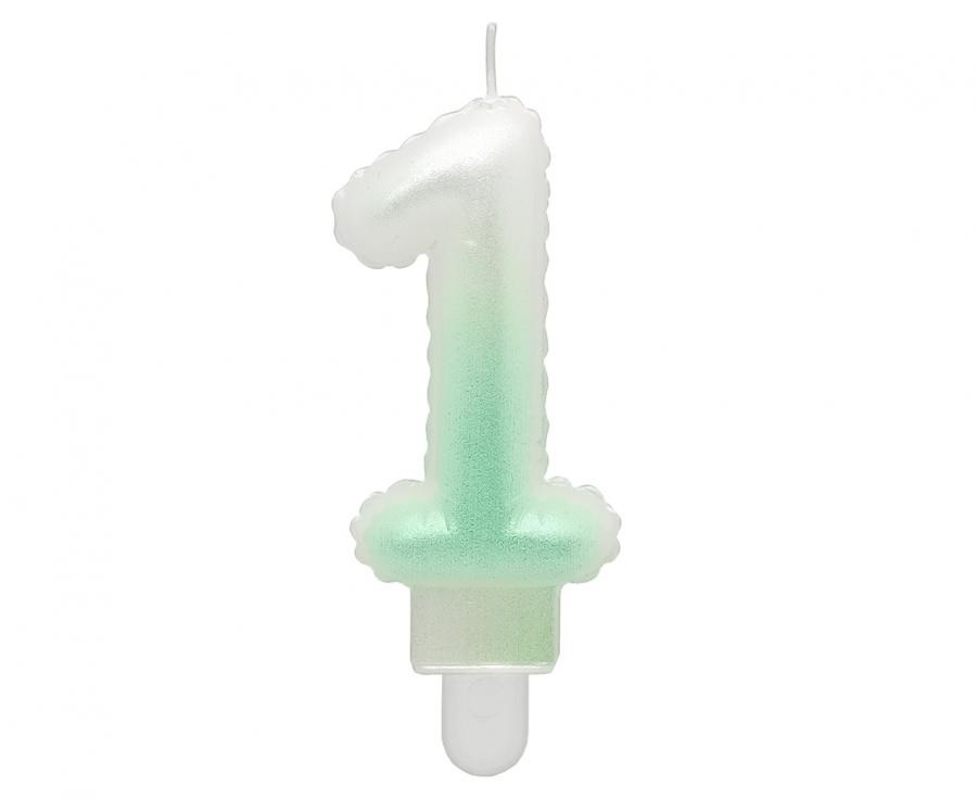 Obrázek k výrobku 23197 - Tortové sviečky - perleťová bielo-zelená 1 (7cm)