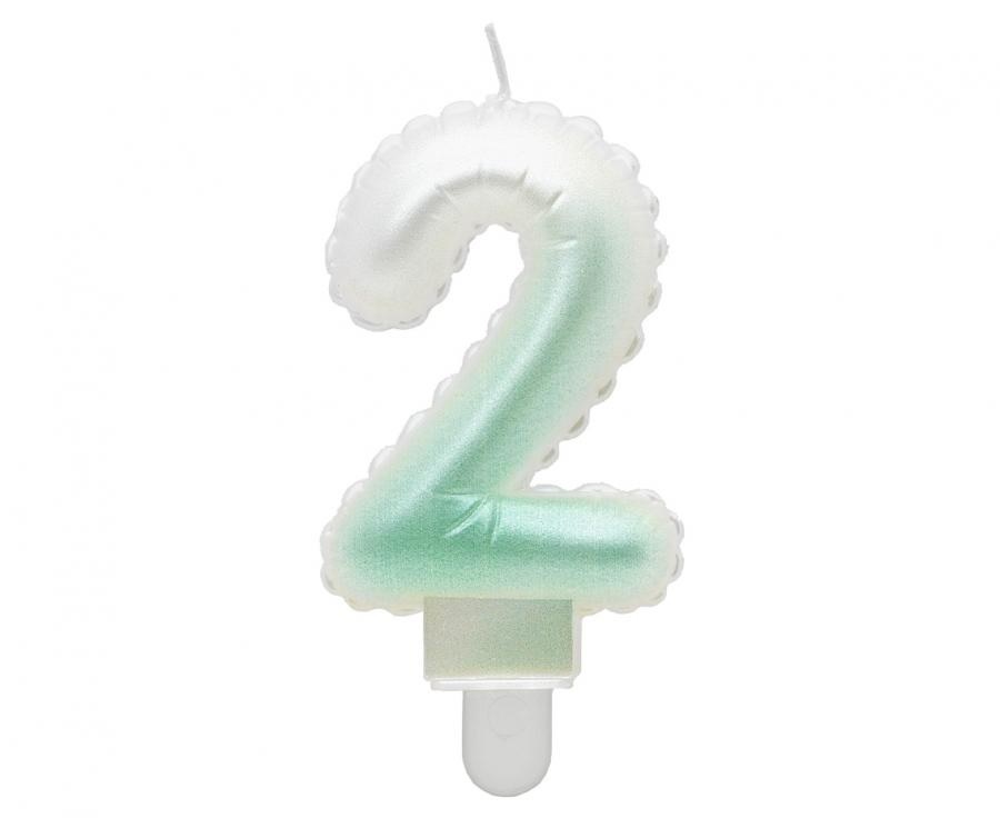 Obrázek k výrobku 23198 - Tortové sviečky - perleťová bielo-zelená 2 (7cm)