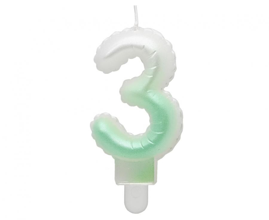 Obrázek k výrobku 23199 - Tortové sviečky - perleťová bielo-zelená 3 (7cm)