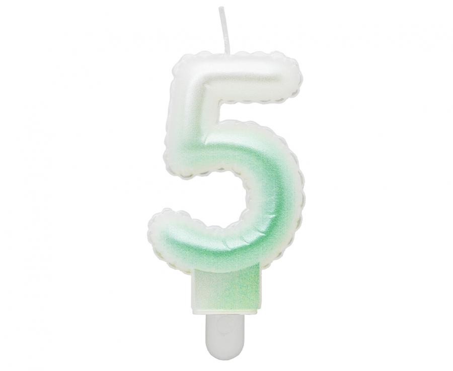 Obrázek k výrobku 23201 - Tortové sviečky - perleťová bielo-zelená 5 (7cm)