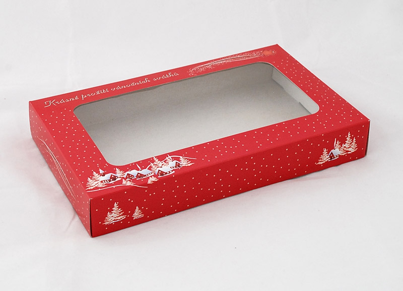 Obrázek k výrobku 20967 - Vianočná krabica na koláče Zimné chalúpky (25 x 15 x 3,7 cm)