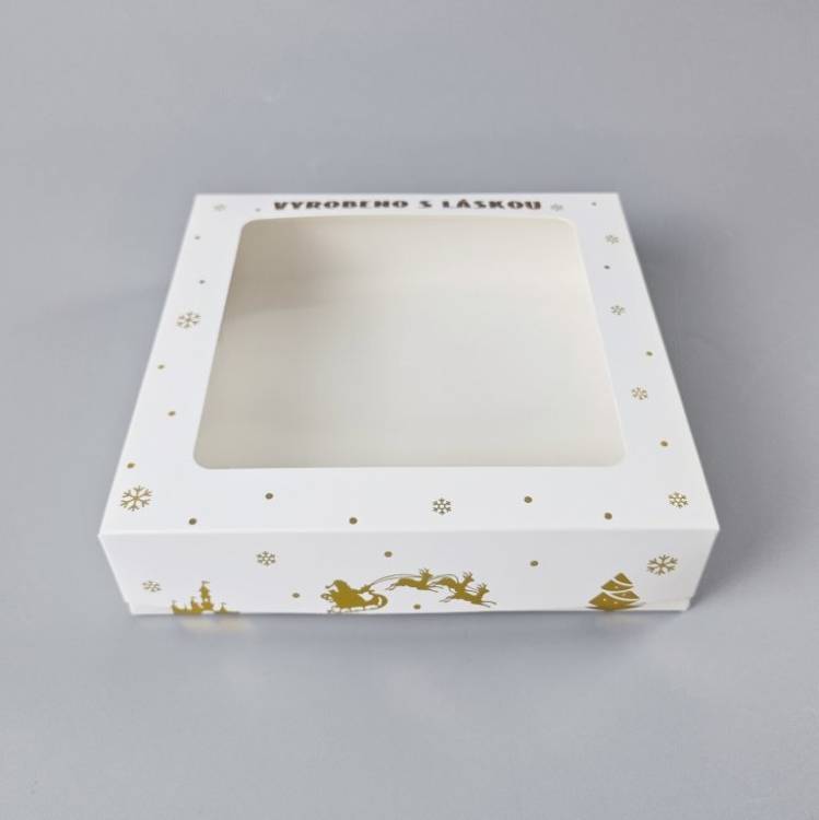 Obrázek k výrobku 27322 - Vianočné krabice na cukrovinky bielo-zlatá nepremastiteľná (20 x 20 x 5 cm)