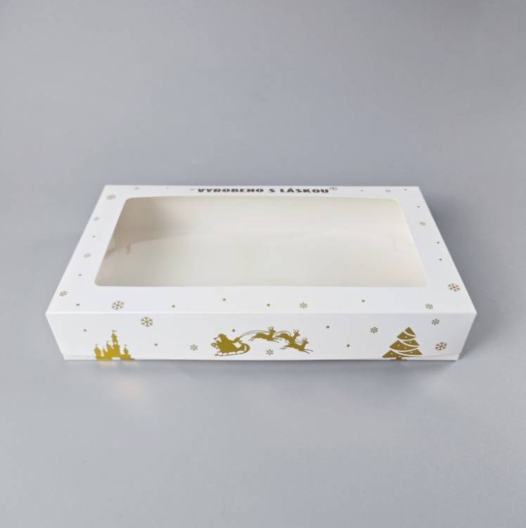 Obrázek k výrobku 27321 - Vianočné krabice na cukrovinky bielo-zlatá nepremastiteľná (35 x 20 x 6 cm)
