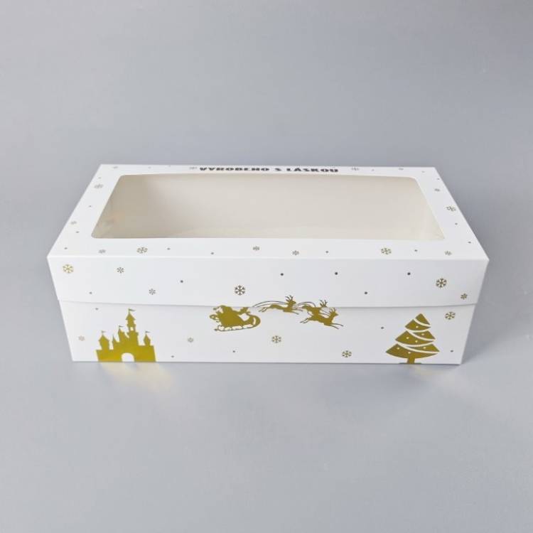 Obrázek k výrobku 27320 - Vianočné krabice na cukrovinky bielo-zlatá nepremastiteľná (40 x 20 x 13 cm)