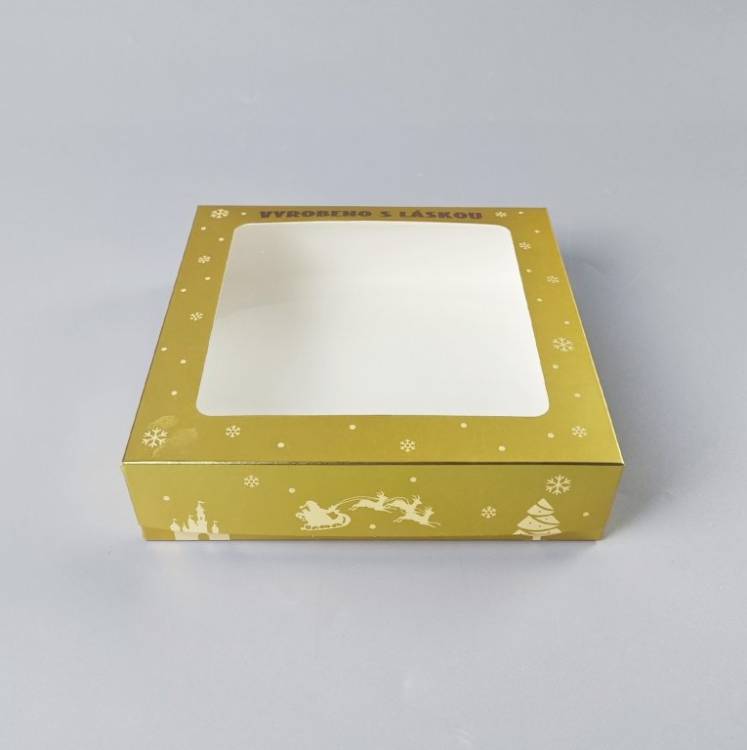 Obrázek k výrobku 27325 - Vianočné krabice na pečivo zlato-biela nepremastiteľná (20 x 20 x 5 cm)