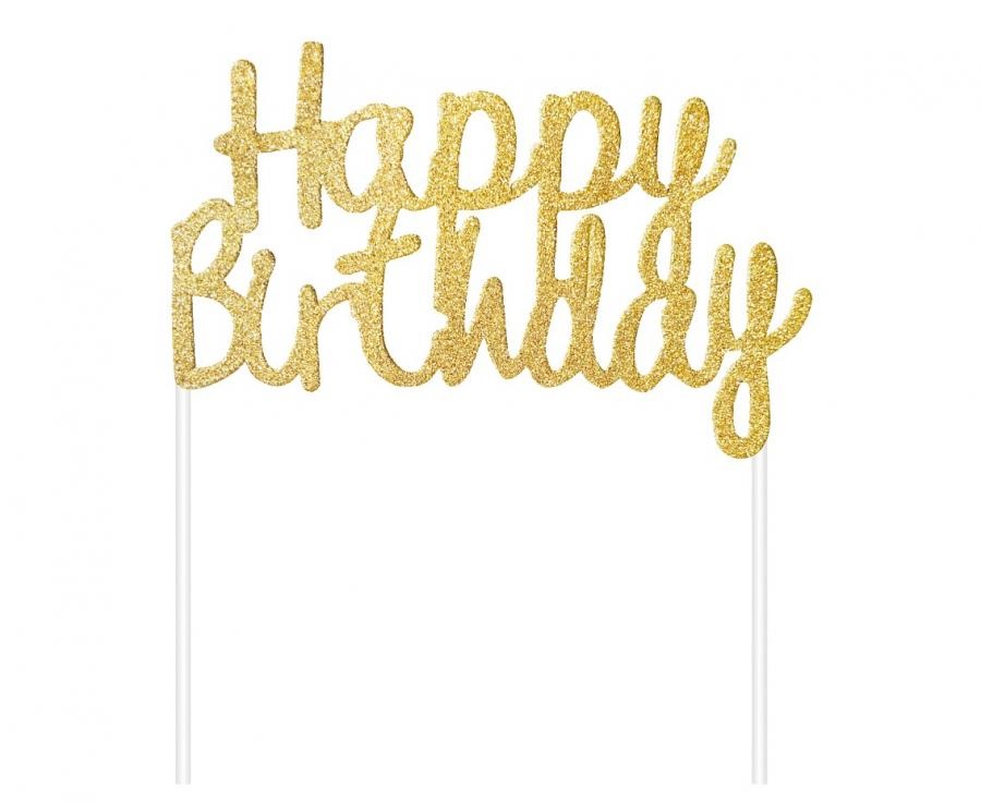 Obrázek k výrobku 23821 - Zápich - Happy Birthday zlatý 11x14cm (1ks)